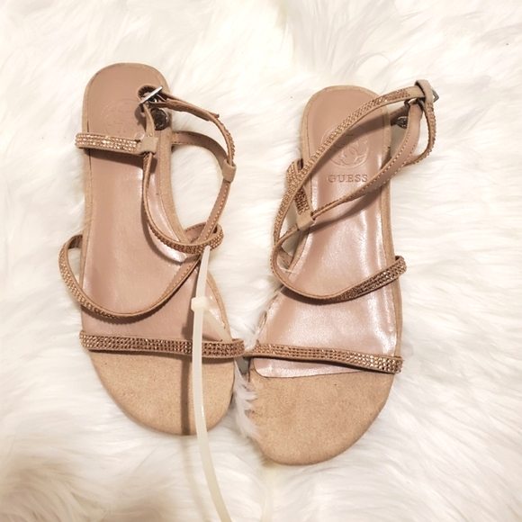 Guess Marciano Strappy Pink Crystal Flat Sandals Shoes - Size 5 / 35 - Picture 1 of 3